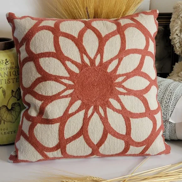 Accent Pillow, Nordstrom, Wool Embroidery Detail One Side, Rust Beige18"x18" - Picture 2 of 7
